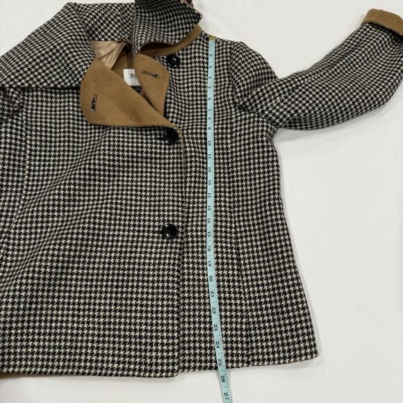 Max Mara Cucito A Mano Size 12 Houndstooth Alpaca Wool Coat Jacket Black Beige - Picture 6 of 10